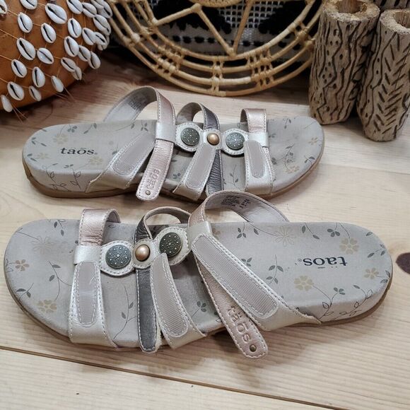 Taos Prize Women 11/42 Slide Slip On Sandals Metallic Strappy Leather Comfort - Picture 12 of 12